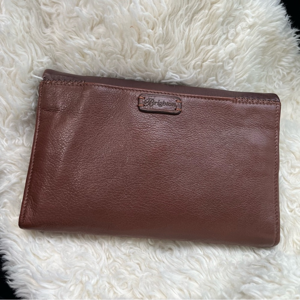 Brighton Two-tone Brown Pebbled Leather Monochromatic Bag Purse Wallet Wristlet - Picture 3 of 13